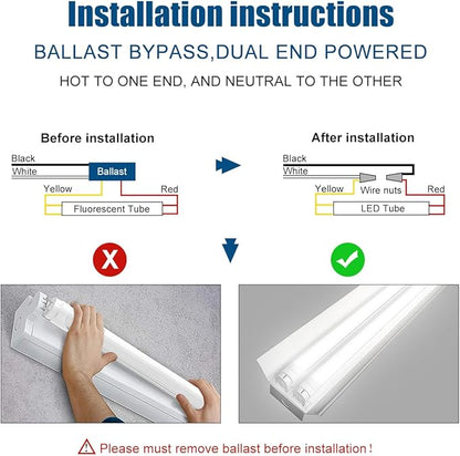 JESLED Dimmable T8 LED Type B Light Bulbs 4 Foot, 3120+Lumens, 5000K Daylight White, 24W (65W Equivalent), 4FT Fluorescent Tube Replacement, Ballast Bypass, Dual Ended Power, Frosted, 4-Pack