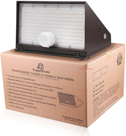 RuggedGrade 120W - Tucana III TunableTech Series - LED Wall Pack Light with Photocell & Motion Sensor - 17,200 Lumens - Color Selectable 3000K/4000K/5000K - Outdoor LED Light - DLC 5.1 Premium