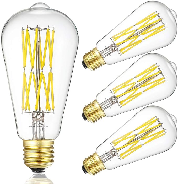 Leools Vintage LED Edison Dimmable 15W Led Filament Light Bulbs ST64 1300 Lumen 4000K Daylight White 100-120 Watt Equivalent,E26 Base Decorative Antique Lamp for Home Bathroom Bedroom 4 Pack