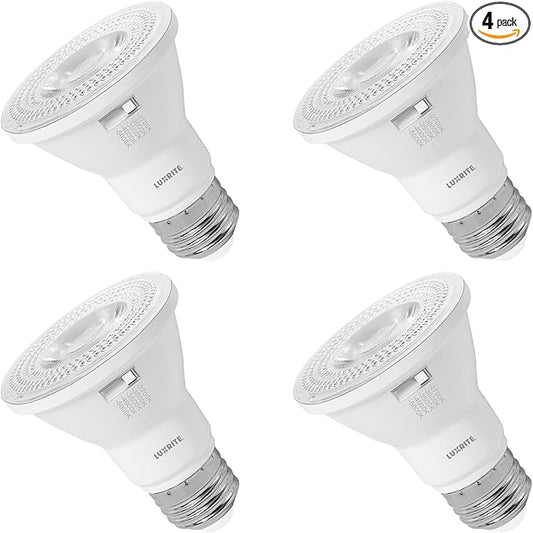 LUXRITE PAR20 LED Flood Light Bulb, 50W Equivalent, 5 Color Selectable 2700K-5000K, 550 Lumens, 7W, Dimmable LED Spotlight Bulb, Damp Rated, ETL Listed, E26 Base - Indoor Outdoor (4 Pack)