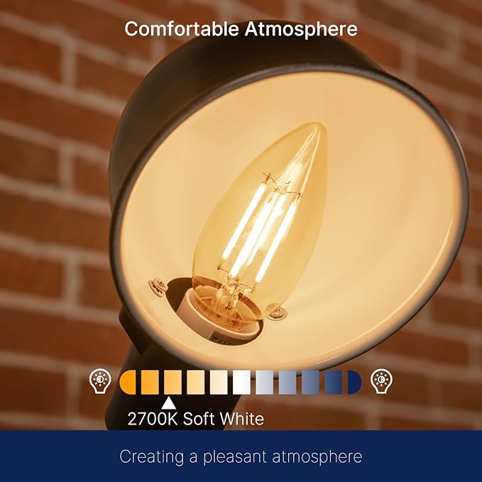 FLSNT LED Candelabra Light Bulbs 60W Equivalent E26 Base, Dimmable B11 LED Chandelier Light Bulbs, 2700K Soft White, 48 Pack UL,CA65 Listed.