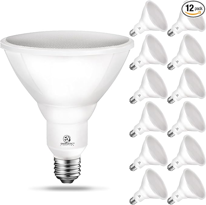 Energetic LED PAR38 Outdoor Flood Light Bulb Home Residential Patio Driveway Light, PAR38 LED Bulb, 4000K Cool White Dimmable, 100W Equivalent 12.5W, Wet-Rated, 1050 Lumen, E26 Base, ETL, 12 Pack