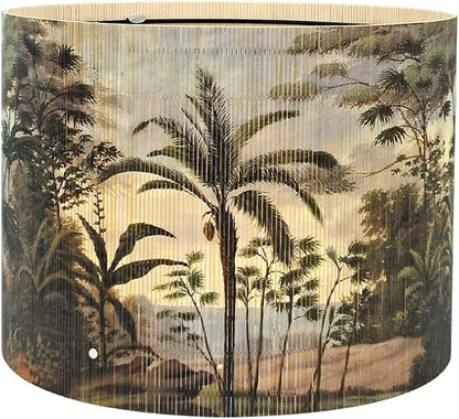 Bamboo Lampshade With Tropical Plants green floral Design, Suitable For Floor Lamps And Desk Lamps, Art deco, Rustic And Elegant, Groovy Unique(11.8 * 9Inch) (Tropical Palm Tree)