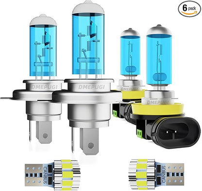 Lights Compatible With Toyota Yaris 2006-2020 Headlight Bulbs, 9003 High Low Beam + H11 Fog Lights Halogen Light Bulb + License Plate Lights, Pack of 6