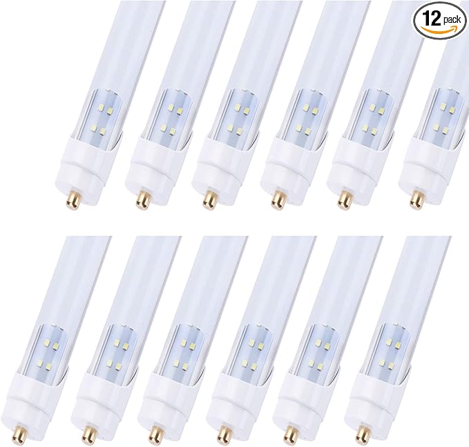 8FT FA8 LED Bulbs Single Pin, 65W 7800LM, 6000K, Dual-Ended Power, Ballast Bypass, Frosted Cover, Replace Existing T8 T10 T12 Fluorescent Light (12-Pack)