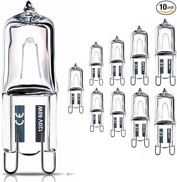 Vinaco G9 Bulb, 10 Pack G9 Halogen Bulb 60 Watt, High Output 720LM JD G9 120V 60W G9 Light Bulb Dimmable Long Lasting Lifespan, CRI100 & 2800K Warm White, G9/bi-pin Light Bulbs for Chandelier Lights