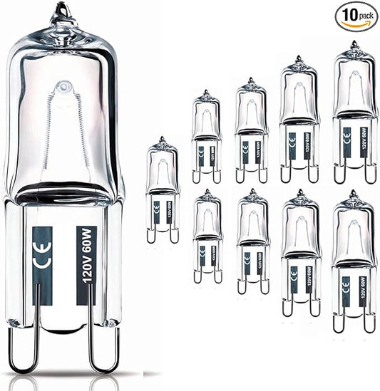 Vinaco G9 Bulb, 10 Pack G9 Halogen Bulb 60 Watt, High Output 720LM JD G9 120V 60W G9 Light Bulb Dimmable Long Lasting Lifespan, CRI100 & 2800K Warm White, G9/bi-pin Light Bulbs for Chandelier Lights
