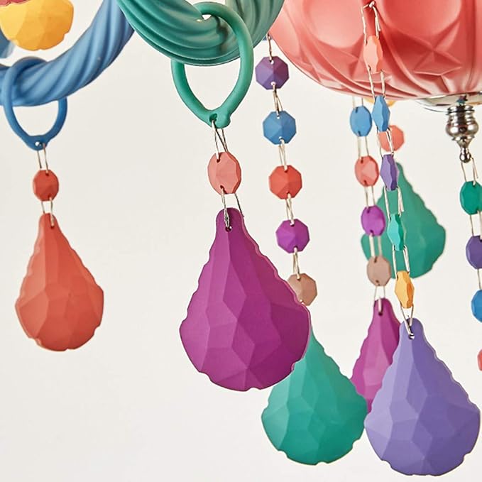 LAKIQ Colorful Crystal Hanging Chandelier Light Fixture 6 Lights European Girls Room Pendant Ceiling Lighting Candle Chandelier for Girls Bedroom Living Room Dining Room Coffee Shop (Style A)