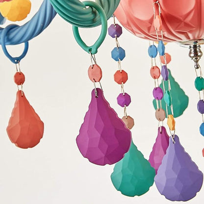 LAKIQ Colorful Crystal Hanging Chandelier Light Fixture 6 Lights European Girls Room Pendant Ceiling Lighting Candle Chandelier for Girls Bedroom Living Room Dining Room Coffee Shop (Style A)