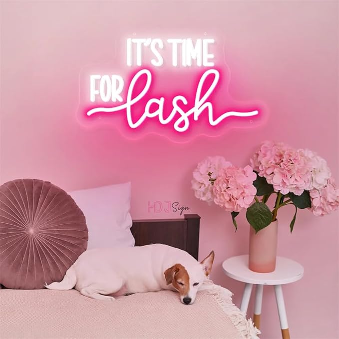 It's Time for Lash Beauty LED Neon Sign Lights Lash Room Decoration Wall Art Neon Light Beauty Salon Decor Business Signboard USB Size:40x22.5CM