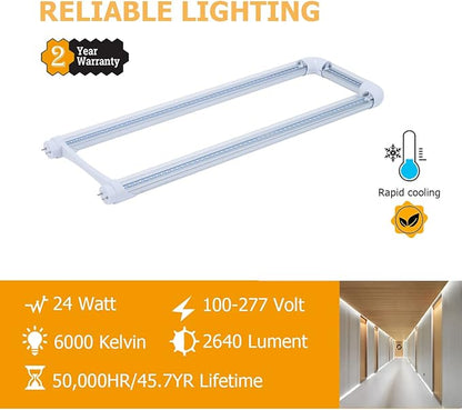 40-Pack T8 U Bend LED Tube Light 2FT 24W (60W Equivalent) U Shaped Bulb 6000K Daylight White 2640lm for Fluorescent Replacement, Dual-End Powered