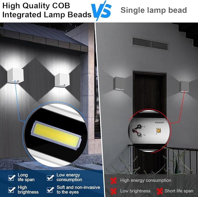 ledmo LED Outdoor Sconses Light Up and Down Wall Lights Aluminum IP65 4.7-Inch 20W High Power 6000K Cold White 1800LM Modern Exterior Lighting Fixture for Patio Home Yard 4 Pack