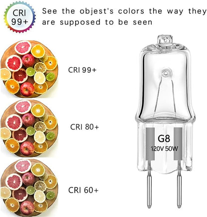 G8 Halogen Light Bulbs 50W 120V Xenon G8 Base 2Pin T4 JCD Type Warm White for Microwave Oven Replacements,for Candle Warmer Light Bulbs, Wax melt Bulbs,Pack of 10