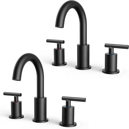 FORIOUS 2 Pack Black Bathroom Faucet 3 Hole, 8" Widespread Matte Black Bathroom Sink Faucet with 360°Swivel Spout, Suitable for 6-12 Inch Vanity Sink, with Metal Pop-up Drain and Supply Line