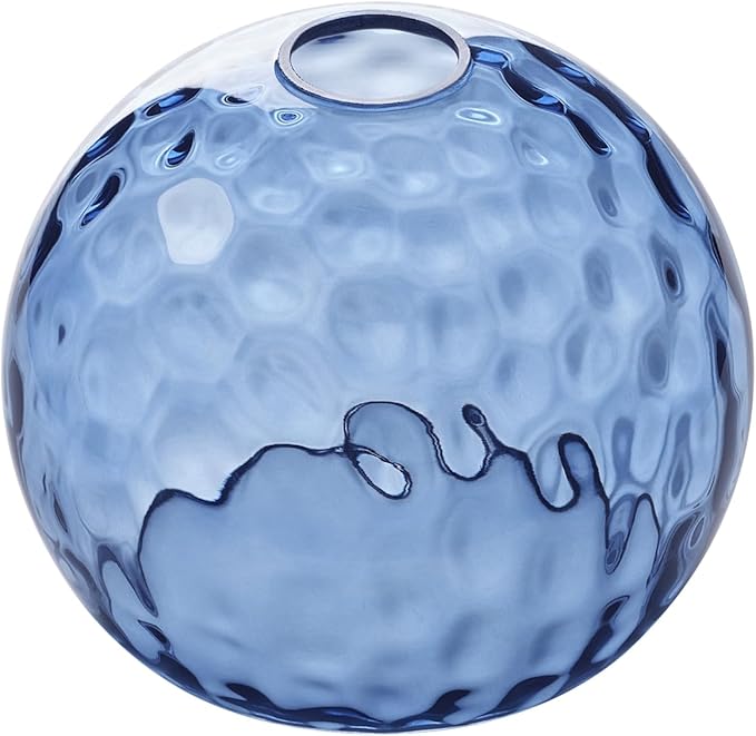 Fixture Replacement Globe Shade with 1.65 Inch Fitter, 8 Inch Diameter, E26 Base 1-5/8 Inch Fitter, Glass Lampshade Cover for Pendant Wall Sconce Chandelier Vanity Light (Hammered Blue)