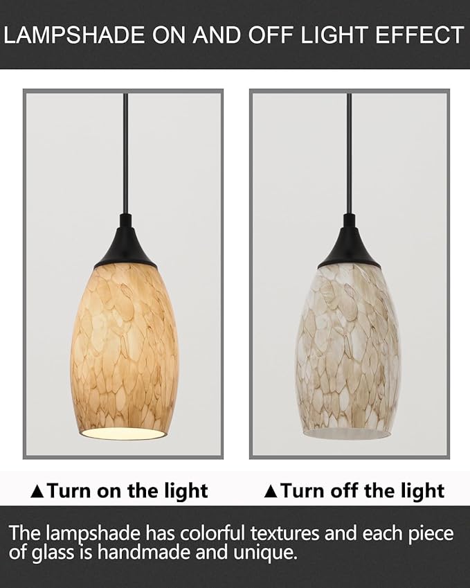 ANYLOVE Vintage Art Brown Pendant Lighting,3-Pack Hand Glass Hanging Light Fixture,Adjustable Cord for Kitchen,Hallway,Dining Room
