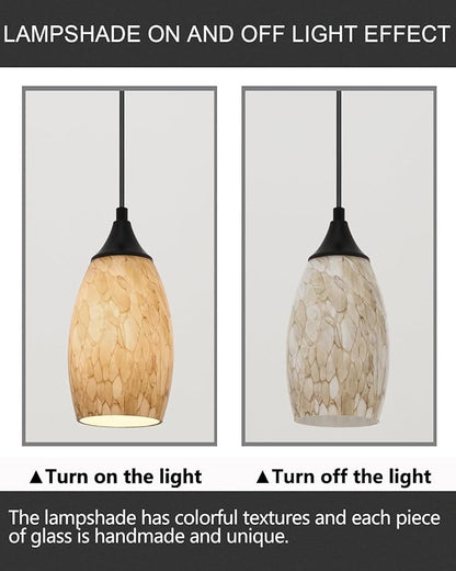 ANYLOVE Vintage Art Brown Pendant Lighting,3-Pack Hand Glass Hanging Light Fixture,Adjustable Cord for Kitchen,Hallway,Dining Room