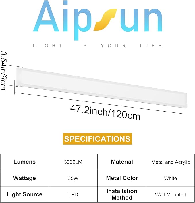 Aipsun Outdoor Lights 2 Pack,Modern Outdoor Wall Light Fixture Long Strip White LED Wall Sconces IP65 Anti Rust Warm Light 3000K Exterior Wall Mount Lights for Entrance, Hallway, Garage, Porch