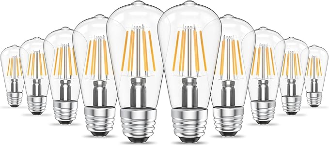 Ralbay 10 Pack Vintage LED Edison Bulbs ST48, 60W Equivalent, Bright Natural White Light 4500K, Clear Glass E26 Medium Base