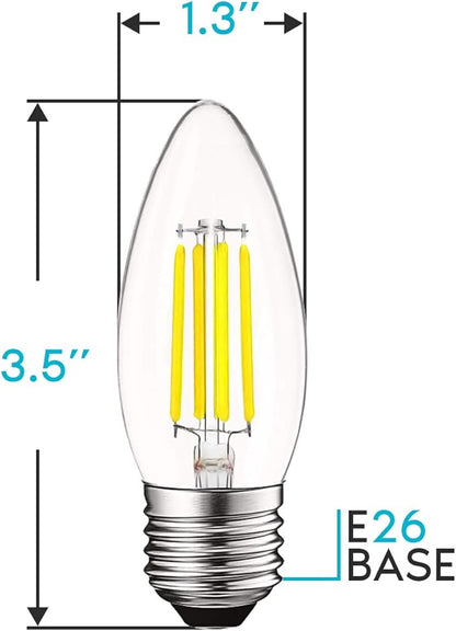 Luxrite 5W Vintage E26 Candelabra LED Bulb 60W Equivalent, 550 Lumens, 5000K Bright White Dimmable, Medium Base Candelabra Bulb, Torpedo Tip Clear Glass, Edison Filament Light Bulb, UL Listed (6 Pack)