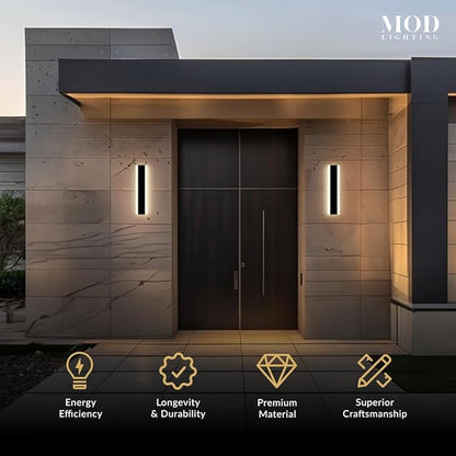 𝗠𝗢𝗗 𝗟𝗜𝗚𝗛𝗧𝗜𝗡𝗚 Haylen | Waterproof Outdoor Wall Light, LED Dimmable with Remote 3000K-6000K, Long Outdoor Porch Lights, Wired Lighting Fixture, Patio Exterior Wall Sconce, 2-Pack (Black, 12")