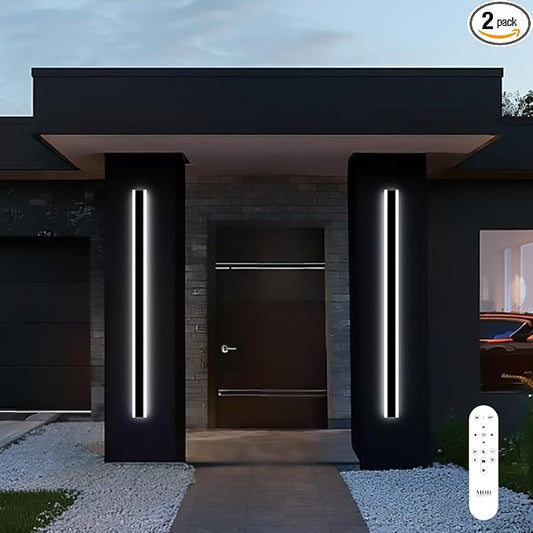 𝗠𝗢𝗗 𝗟𝗜𝗚𝗛𝗧𝗜𝗡𝗚 Haylen | Waterproof Outdoor Wall Light, LED Dimmable with Remote 3000K-6000K, Long Outdoor Porch Lights, Wired Lighting Fixture, Patio Exterior Wall Sconce, 2-Pack (Black, 59")