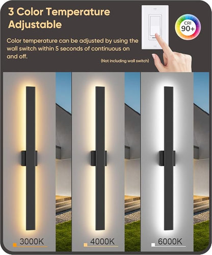 Aipsun 2 Packs Outdoor Wall Sconce, 3000K 4000K 6000K, 56.3in Modern Black Exterior Light, Long LED Linear Wall Light Outside Lighting for Entrance, Hallway, Garage, Porch(3CCT)