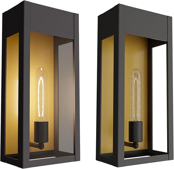 LEDMyplace Outdoor Sconce Light - 60W Dimmable Black Outdoor Wall Sconce with Clear Glass Panels - E26 Socket, 680 Lumens, High CRI, IP65, ETL Listed, Modern Exterior Light Fixture (18" H x 7.5" W)