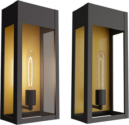 LEDMyplace Outdoor Sconce Light - 60W Dimmable Black Outdoor Wall Sconce with Clear Glass Panels - E26 Socket, 680 Lumens, High CRI, IP65, ETL Listed, Modern Exterior Light Fixture (18" H x 7.5" W)