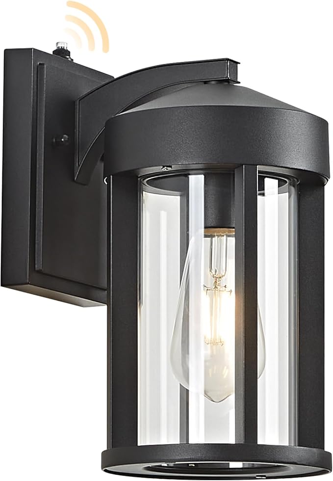OKELI Dusk to Dawn Outdoor Wall Lights Fixture with Photocell Sensor – Modern Geometric Industrial Black Exterior Wall Sconce, Waterproof Anti-Rust Outside Porch Light for House Patio Entryway Garage
