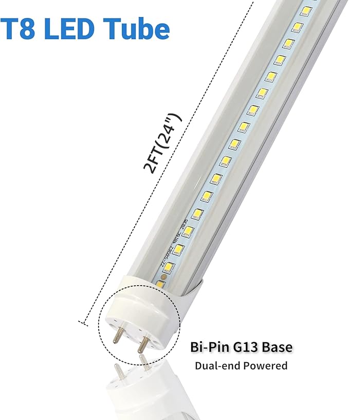 2FT T8 LED Tube Light,12W(30W Equivalent),Ballast Bypass,1560LM,Led Replacement F20T10 T20T12 Flourescent Tube,5000K, Dual Ended Power, Clear Cover(4-Pack)