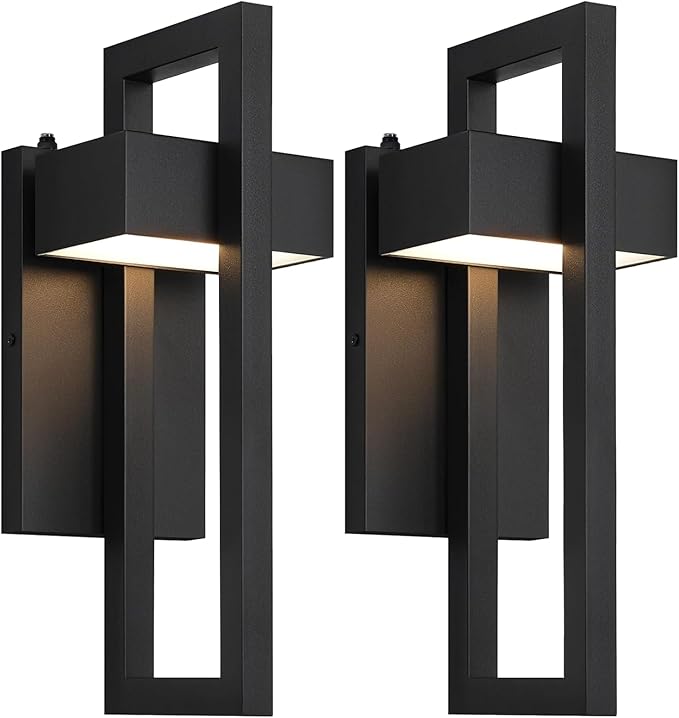 Outdoor Wall Lights Dusk to Dawn Outdoor Lighting, Modern LED Exterior Lighting Fixtures Matte Black Outdoor Wall Sconce 3000K Integrated Outside Wall Mount Lights for Porch House Garage 2 Pack