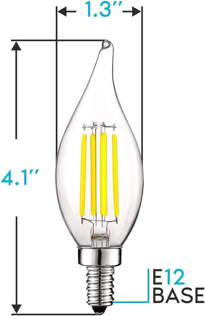 LUXRITE Vintage Candelabra LED Bulb 60W Equivalent, 550 Lumens, 5000K Bright White, Chandelier Light Bulbs 5W, Dimmable, Flame Tip Clear Glass, Filament Candle Bulbs, E12 Base (6 Pack)