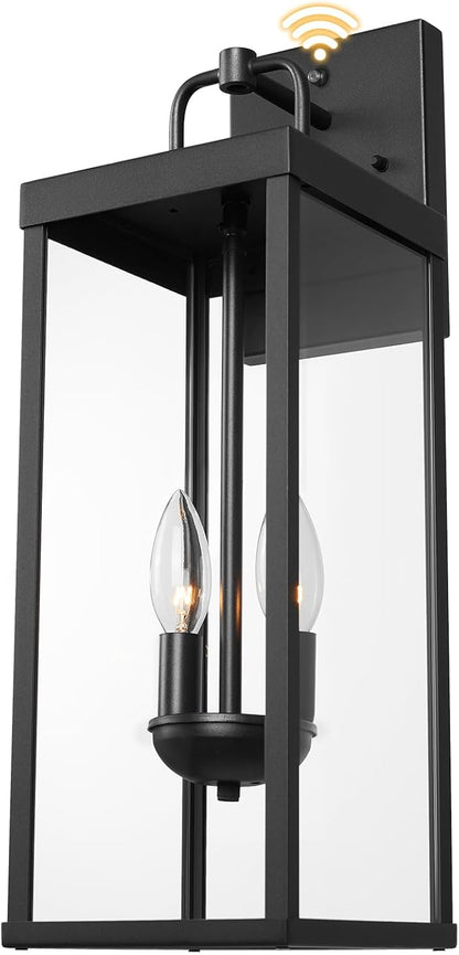 Dusk to Dawn Outdoor Wall Sconce Light, 20 Inch Tall Transitional Exterior Wall Lighting with Clear Glass, Anti-Rust Powder Coat Black Modern Outside Wall Lantern for Front Porch, DDRZ008M BK