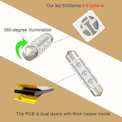 44mm DC 24V 578 Festoon Dome LED Bulb Blue,211-2 561 562 566 6429 LED Bulbs for Truck Interior Door Trunk Lights 360 deg Non Polarity(Pack 12)