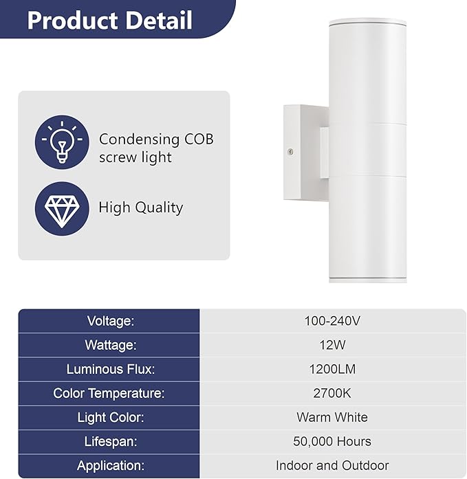 Outdoor Wall Lights 4Pack, Integrated LED Cylinder Up Down Lights, 12W 2700K Aluminum Exterior Wall Light, Outdoor Light Fixture for Porch Patio Door.(Matte White)