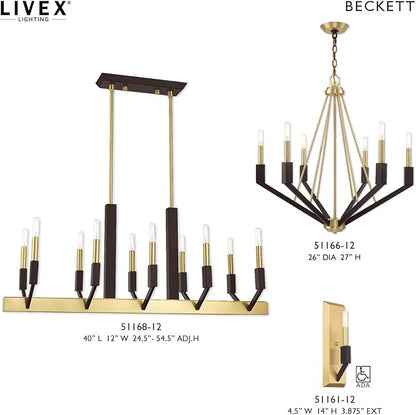 Livex Lighting 51168-12 Beckett - Ten Light Linear Chandelier, Satin Brass/Bronze Finish