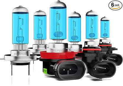 H7 + H11 /H9/H8 + 9145/9140 Halogen Bulb Kit for Ford Escape 2005-2006, Ultra Bright Halogen Replacement Headlight Bulbs and Fog Lights, Plug N Play,Pack of 6