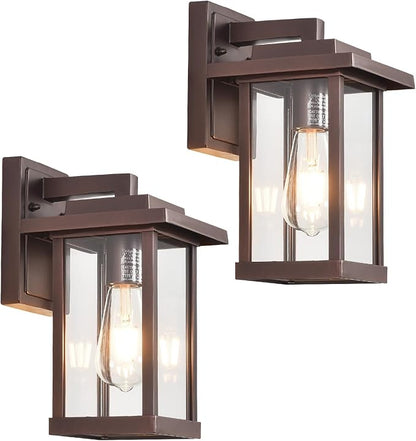 Exterior Light Fixtures 2 Pack, Modern Outdoor Wall Lanterns Farmhouse Outdoor Porch Light for House Patio Front Door Entryway, Bronze
