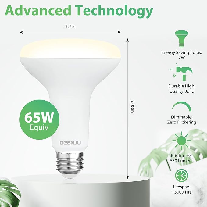 12 Pack Indoor Flood Light Bulbs, BR30 LED Bulb 7W Equivalent 65W, Dimmable Recessed Light Bulbs, 650LM 3000K Warm White 15000 Lifetime LED Can Light Bulb, Interior Home E26 Base