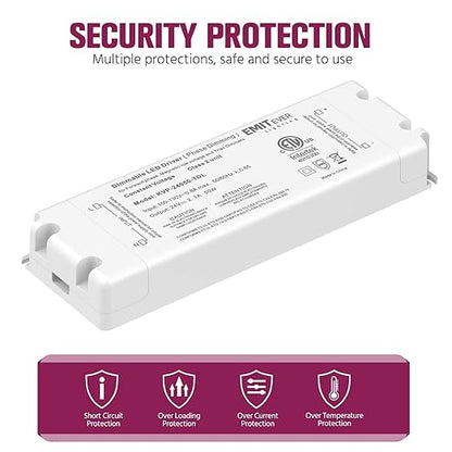 EMITEVER 50W Triac Dimmable Driver,Power Supply,AC 120V to DC 24V Transformer,Compatible with Lutron and Leviton Dimmers,for LED Lighting,Class 2,ETL Certified