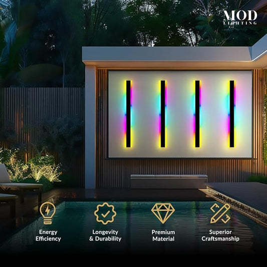 𝗠𝗢𝗗 𝗟𝗜𝗚𝗛𝗧𝗜𝗡𝗚 Haylen RGB | Waterproof Outdoor Wall Lights, Dimmable with Remote, 7 Colors and 358 Light Effects, Long Wall Sconce, Modern Linear Exterior Light Fixture, 1-Pack (RGB | 47")