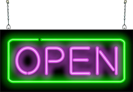 Real Neon Open Sign - 24" x 11" - Quality Hand Bent Neon Tubing - Several Color Options Available (Purple & Green)