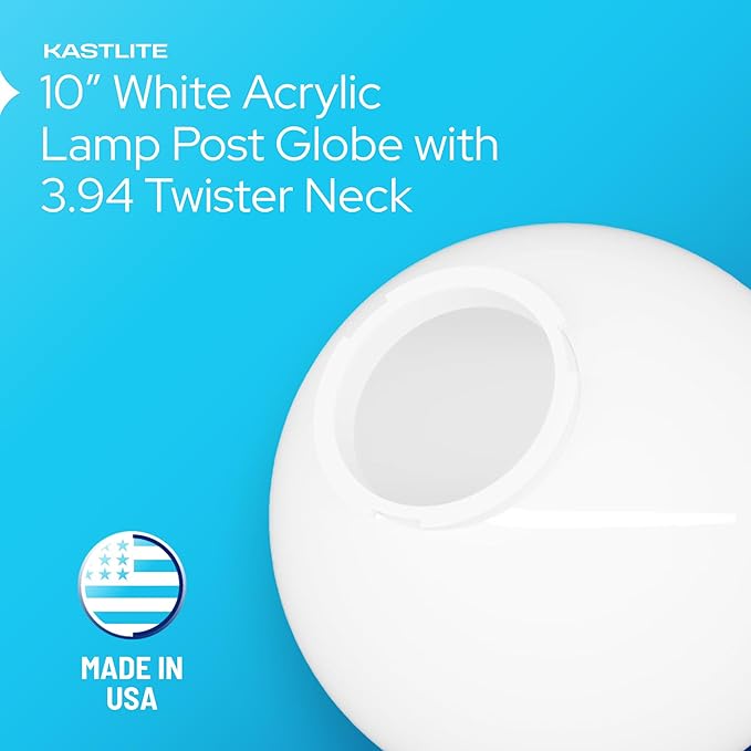 KASTLITE 10" White Acrylic Lamp Post Globe | Smooth Textured with 3.94" Twist Lock Neck | Manufactured in the USA