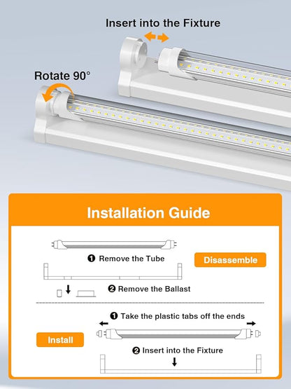 T8 Led Bulbs 4 Foot 6500K 36W 5400LM, Super Bright LED Daylight 4ft Bulb, Fluorescent Light Replacement, T8 4' Led Light Bulbs Ballast Bypass for Workshop Garage Warehouse 20 Pack