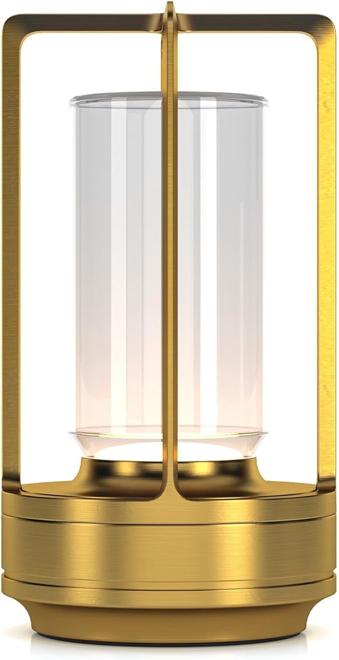 Portable Table Lamp for Indoor/Outdoor, Rechargeable Cordless Desk Lamp with Touch Sensor, 3 Way Dimmable Suitable for Bars/Cafes/Restaurants/Bedrooms/Camping Sites (Gold)