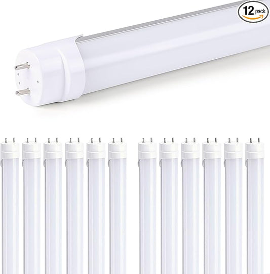 H&B Luxuries 4FT LED T8 Ballast Bypass Type B Light Tube, 18W, Single-Ended & Dual-Ended Connection, 2300LM, G13 Base,T8 T10 T12 Fluorescent Bulbs Replacement, UL & DLC - 6500K (12pcs)