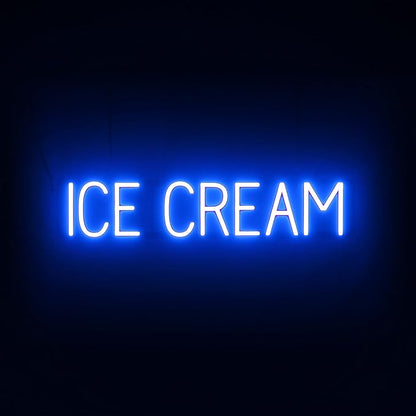 SpellBrite ICE CREAM Sign | Treat-Related Sign with Neon Look, Blue LED Light Source | 31.7" x 6.3"