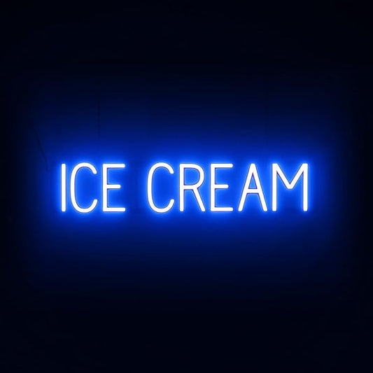 SpellBrite ICE CREAM Sign | Treat-Related Sign with Neon Look, Blue LED Light Source | 31.7" x 6.3"