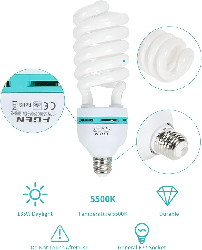 Skytex 2pcs 135W Light Bulb 5500K CFL Daylight Spiral Softbox Lighting Kit Bulb in E27 Socket for Photography Photo
